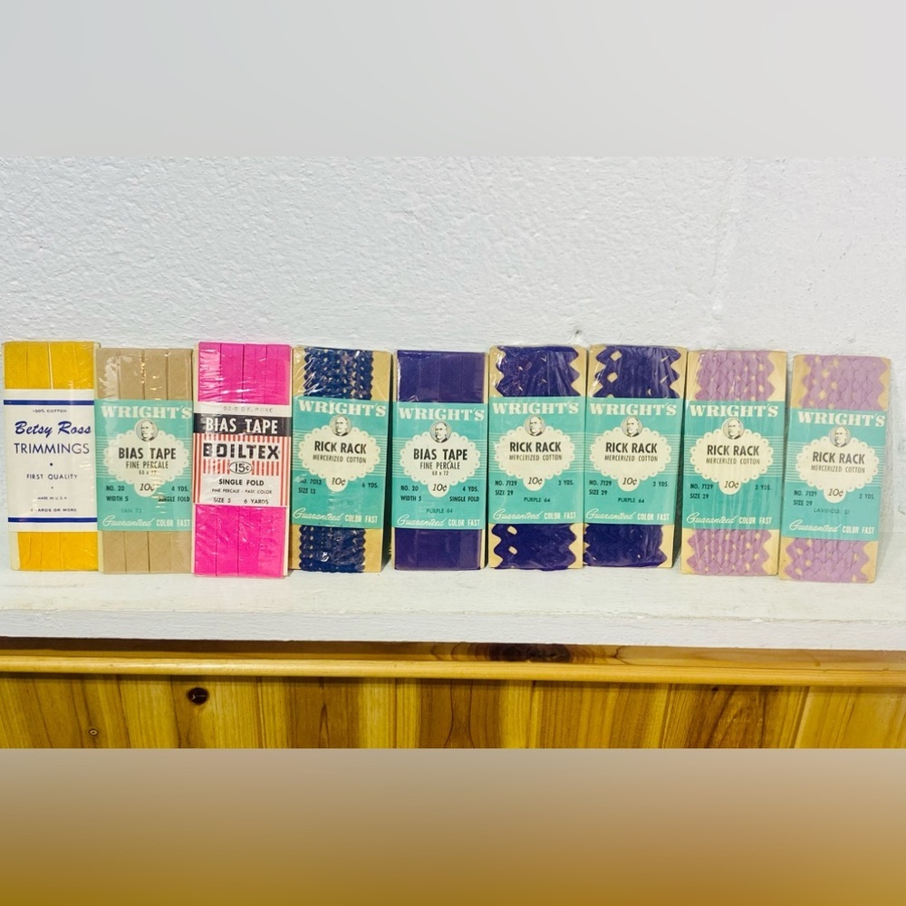 Vintage variety of Rick Rack and Bias Tape Lot unopened
packages
